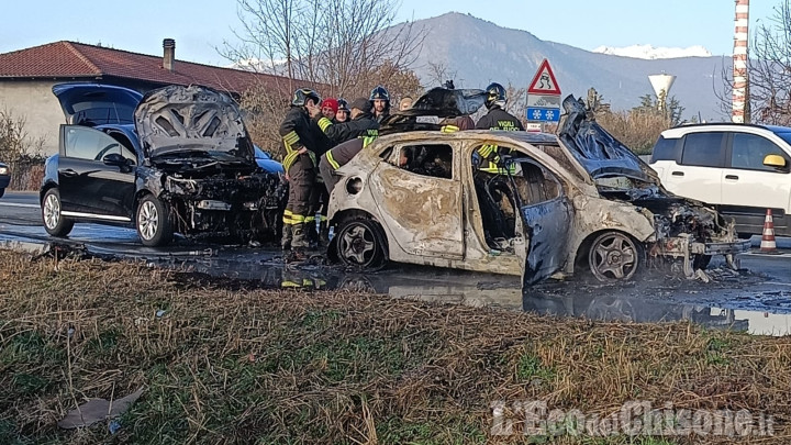 Volvera: tamponamento fra tre auto sulla Sp6, un veicolo prende fuoco dopo l’urto