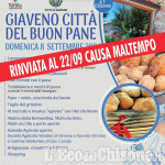 Rinviata al 22 settembre la manifestazione "Giaveno città del buon pane"